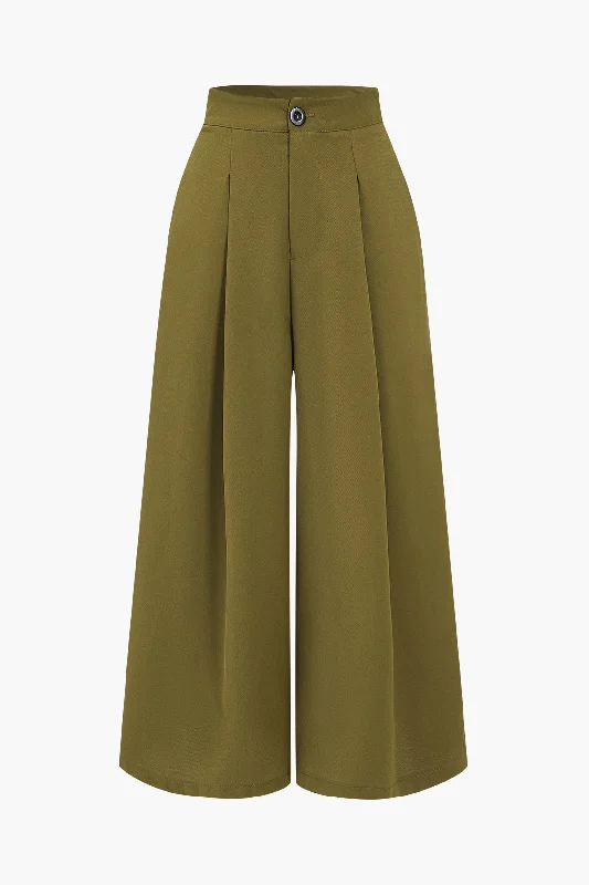 Women's Jodhpurs with Square CollarRuched High-Waisted Wide Leg Trousers