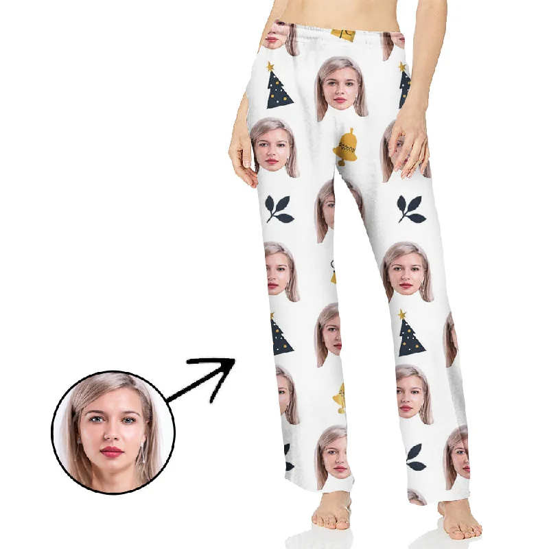 women's pajamas for those who cherish softnessCustom Photo Pajamas Pants For Women Christmas Bell And Flowers