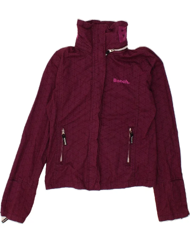 Women's Coats with Fur Trimmed SleevesBENCH Womens Graphic Hooded Windbreaker Jacket UK 14 Medium Burgundy