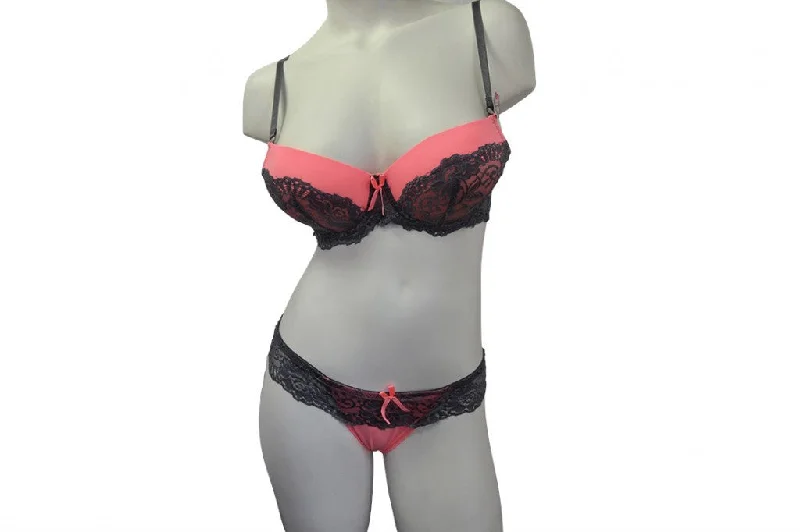 breathable modal underwear for hot weatherSweet Coral & Gray Lace Bra & Panty Set