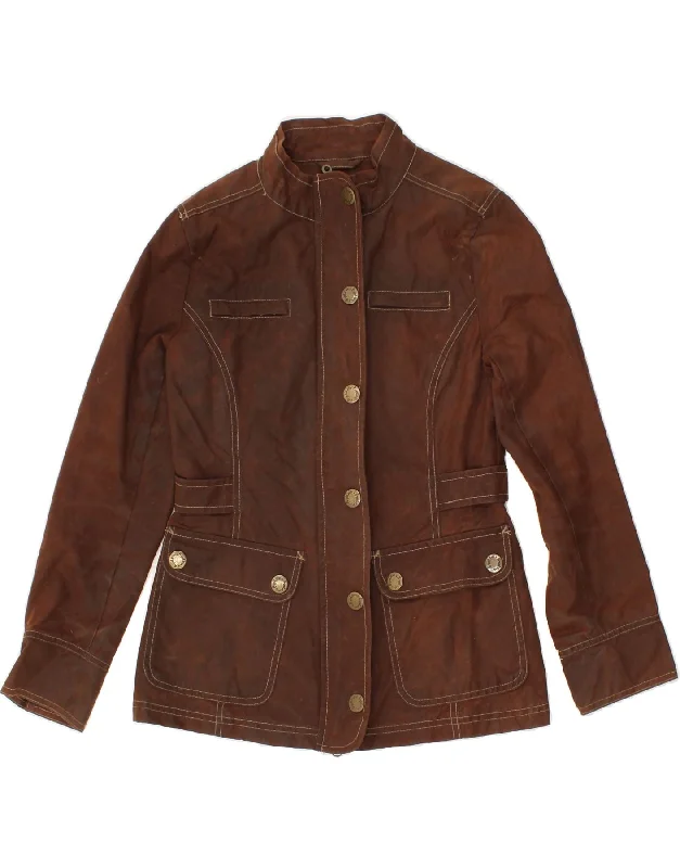 Women's Coats with Fur Trimmed ZipperBODEN Womens Waxed Cotton Jacket UK 8 Small  Brown