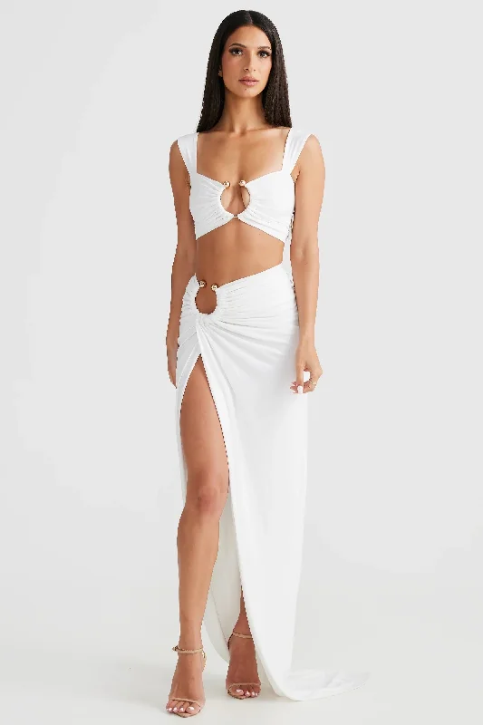 Women's Jumpsuits with V-Shaped CollarVenice Set - White