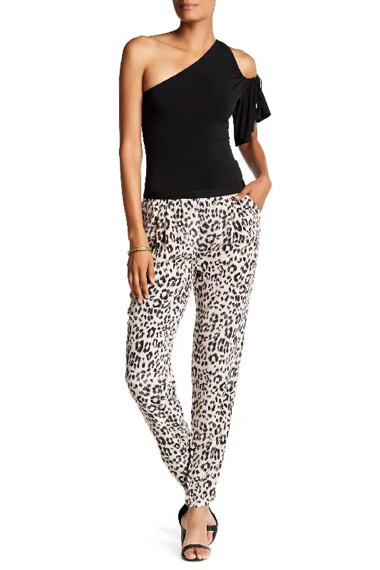 Women's Jodhpurs with Peter Pan CollarSalma Animal Print Silk Joggers In Cream/black