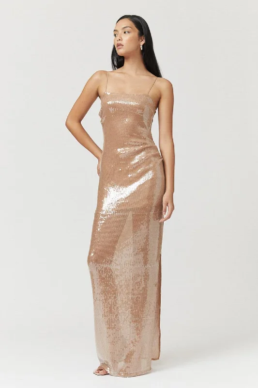 Women's Keyhole Collar DressesFrankie Strappy Sequin Maxi Dress - Nude