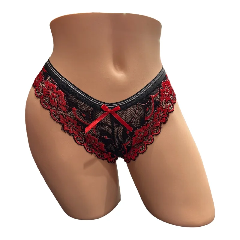 plus-size comfortable underwear for womenSilver Trim Lace Panty In Red