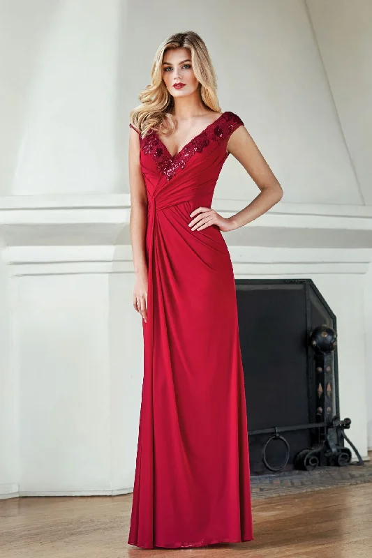 Women's Jumpsuits with Low WaistJade Couture J215061 V-Neck Stretch Illusion with Sequin Lace