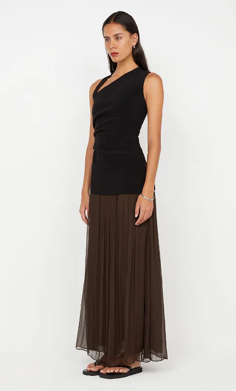 Women's U-Shaped Collar DressesINKA MAXI SKIRT  - CHOCOLATE