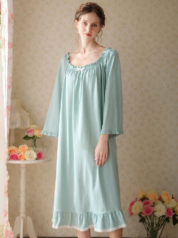 women's pajamas in solid colorsVintage French Nightdress, Cotton Victorian Nightgown, Women Long Sleeves Loose Ruffles Princess Vintage Nightgown