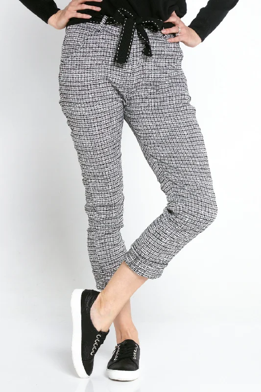 Women's Jodhpurs with Rounded HemMegan Pants - Black/White Check