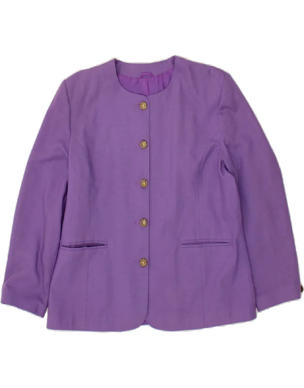 Women's Coats with Fur Trimmed SleevesVINTAGE Womens 5 Button Blazer Jacket UK 14 Large Purple