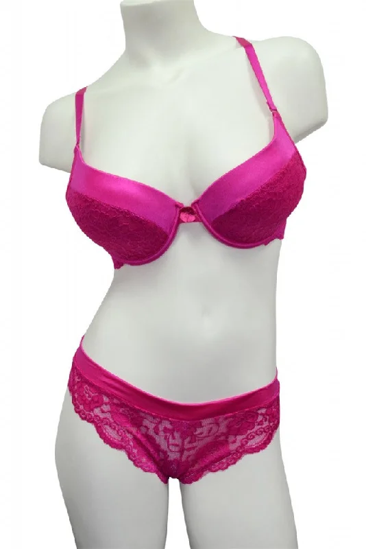 moisture-wicking seamless panties for women2 Piece Hot Pink Lace Bra & Panty Set