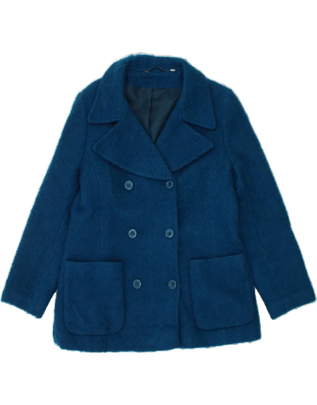 Women's Coats with Fur TrimVINTAGE Womens Double Breasted Coat UK 14 Large Blue