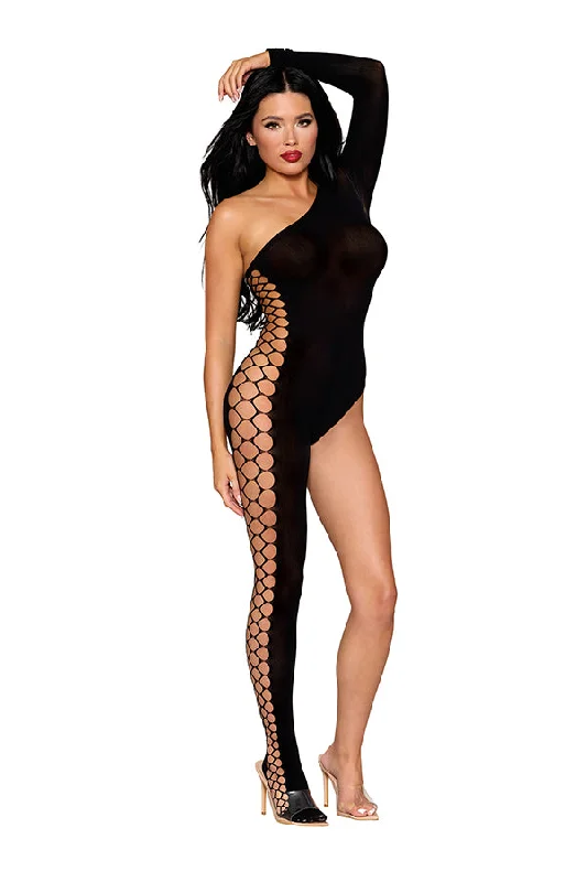 women's pajamas with an elasticized cuffsSemi-sheer asymmetrical seamless bodystocking