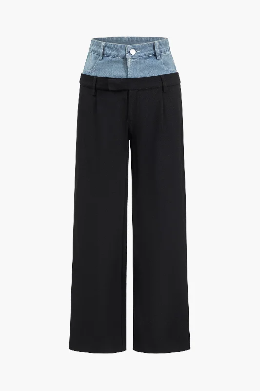 Women's Jodhpurs with Long LengthDenim Patchwork Straight Trousers