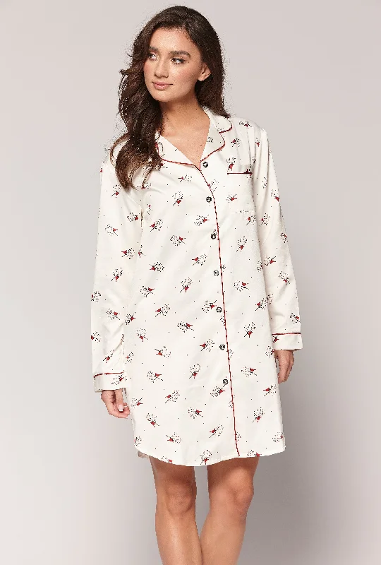 women's pajamas with a relaxed, casual vibeChemise en satin brossé imprimée oiseaux