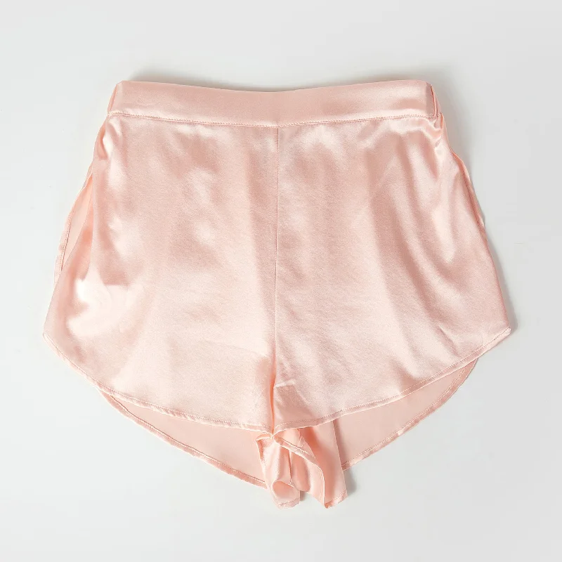 ladies' silk pajama topsPowder Pink Pure Mulberry Silk Petal Shorts | Mid-Waist | Silk Charmeuse Handmade Bridal Shorts | Soar Collection