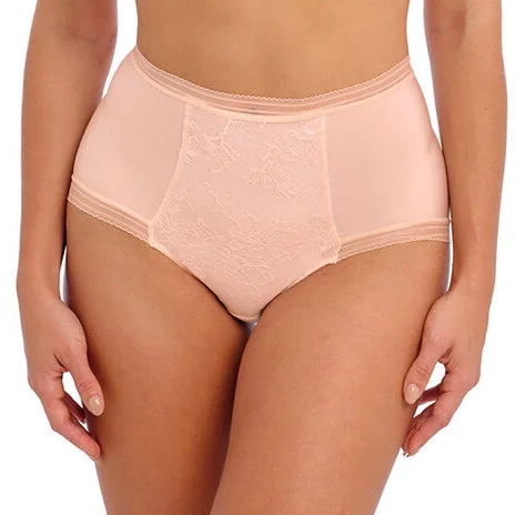 stretch lace panties with a sheer overlay and high-cut legs for a seductive flairFantasie Fusion Lace High Waist Brief - Blush