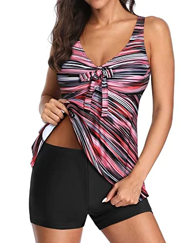 Two Piece Tankini Swimsuits Soft And Comfortable Fabric For Women-Pink Stripe