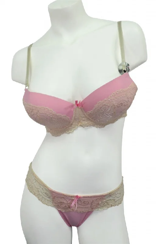 stretchable satin hipster panties for a luxurious feelSweet Pink & Ivory Lace Bra & Panty Set