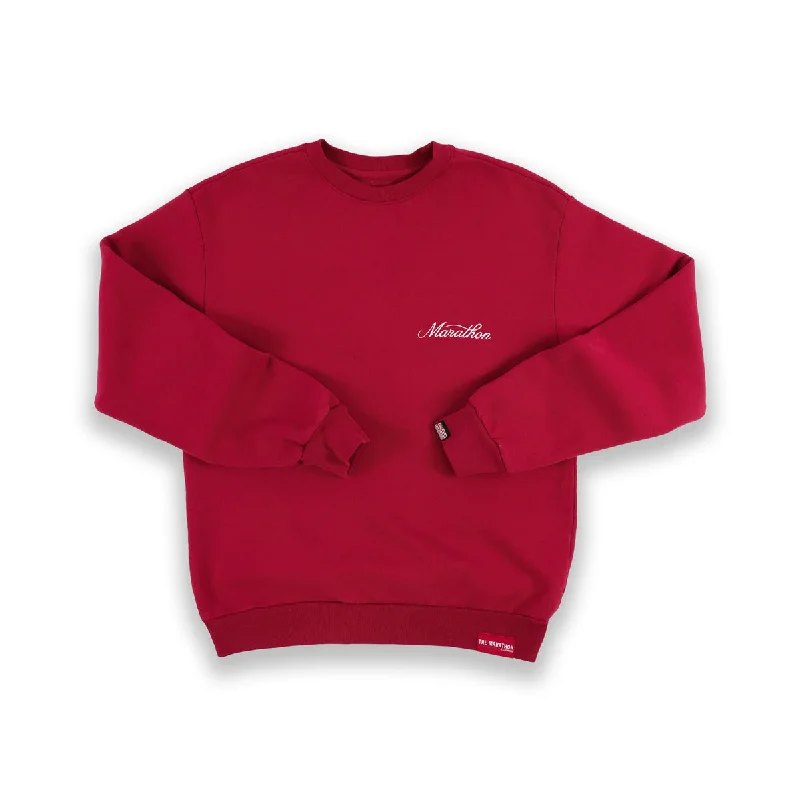 Women's Hooded Sweatshirts with Lightweight FabricMarathon 3D Embroidered Stacked Script Crewneck - Crimson/White