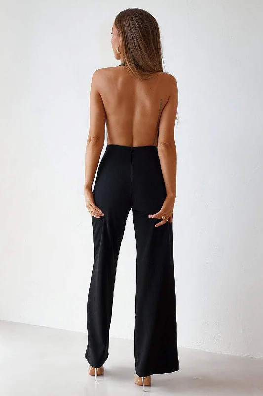 Women's Jumpsuits with Skinny LegBackless Jumpsuit - Black