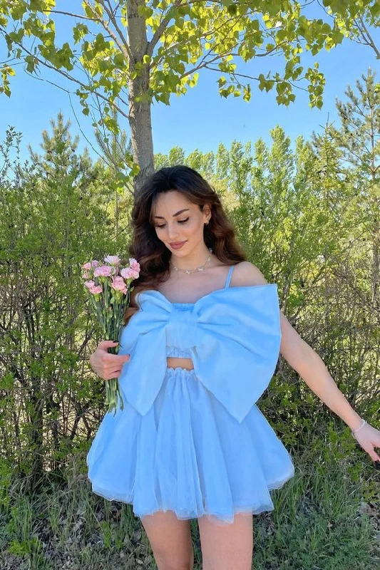 Women's Cap-Sleeve DressesBlue Dreamy Bow Set | Fluffy Dress | Puff Dress | After Party Dress | Wedding Dress | Cottagecore Dress