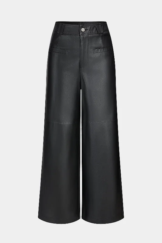 Women's Jodhpurs with ZipperFaux Leather Button Pocket Wide Leg Trousers