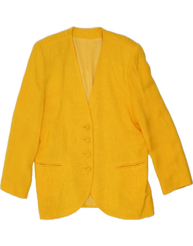 Women's Coats with Fur Trimmed CollarLIBRA Womens Longline 4 Button Blazer Jacket UK 16 Large Yellow