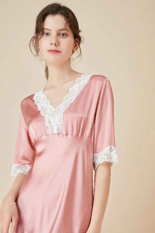 women's short sleeve pajama setsEmpire Waist Half Sleeve Silk Nightshirt