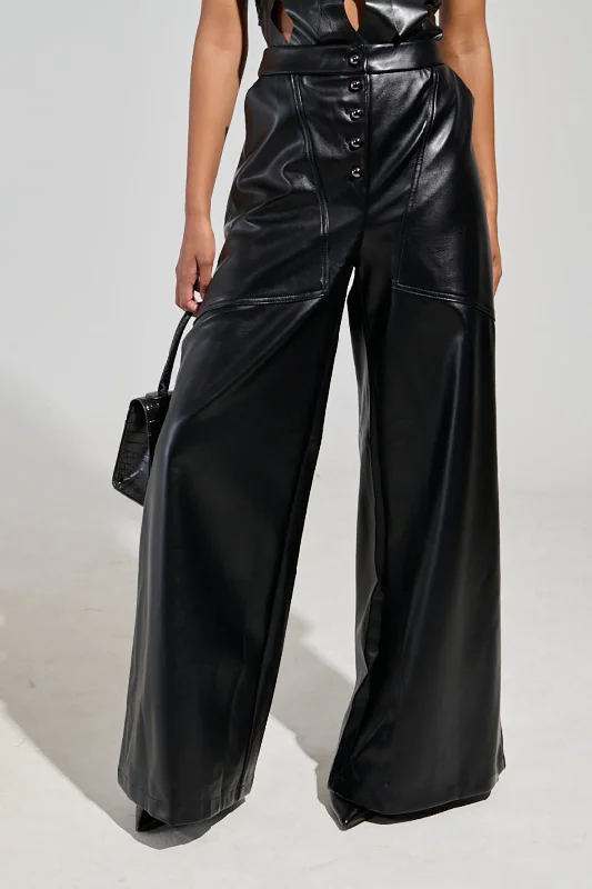 Women's SlacksBasic Faux Leather High-Waist Trousers