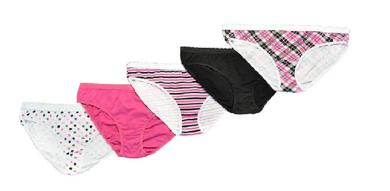 eco-friendly bamboo fiber briefs with a breathable fabric5pack Womens Cotton Panties Lingerie Underwear - Pink Plaid & Stripe