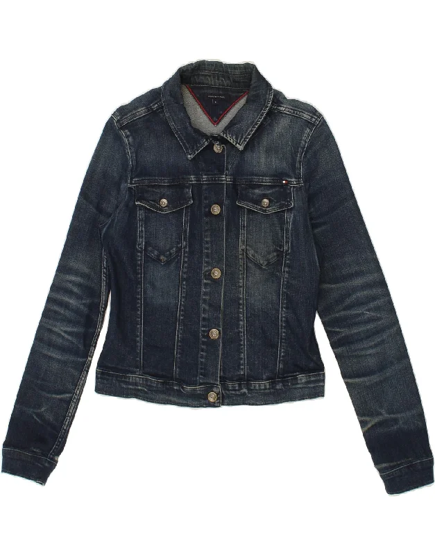 Women's Coats with ButtonsTOMMY HILFIGER Womens Crop Denim Jacket US 8 Medium Navy Blue Cotton