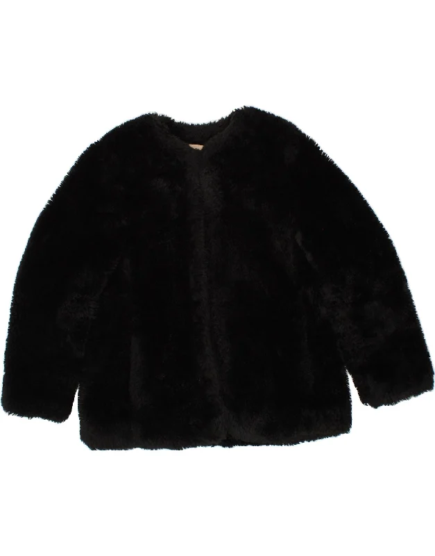 Women's Coats with ButtonsGAP Womens Faux Fur Overcoat UK 14 Medium Black