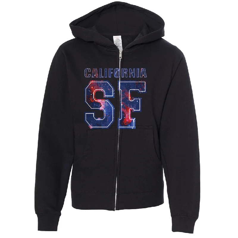 Women's Hooded Sweatshirts with Button ClosureCalifornia SF Nebula Premium Youth Zip-Up Hoodie