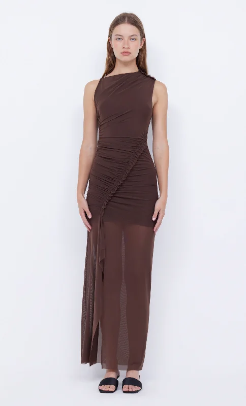 Women's High Collar DressesJULIEN ASYM MAXI DRESS - CHOC