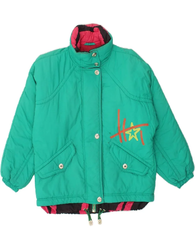 Women's Coats with Fur Trimmed PocketsBELFE Womens Graphic Windbreaker Jacket UK 12 Medium Green Nylon