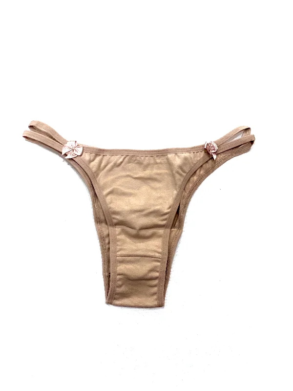 stretch lace panties with a sheer overlay for a seductive appealBeige Tanga - Basic cotton with satin bow detail