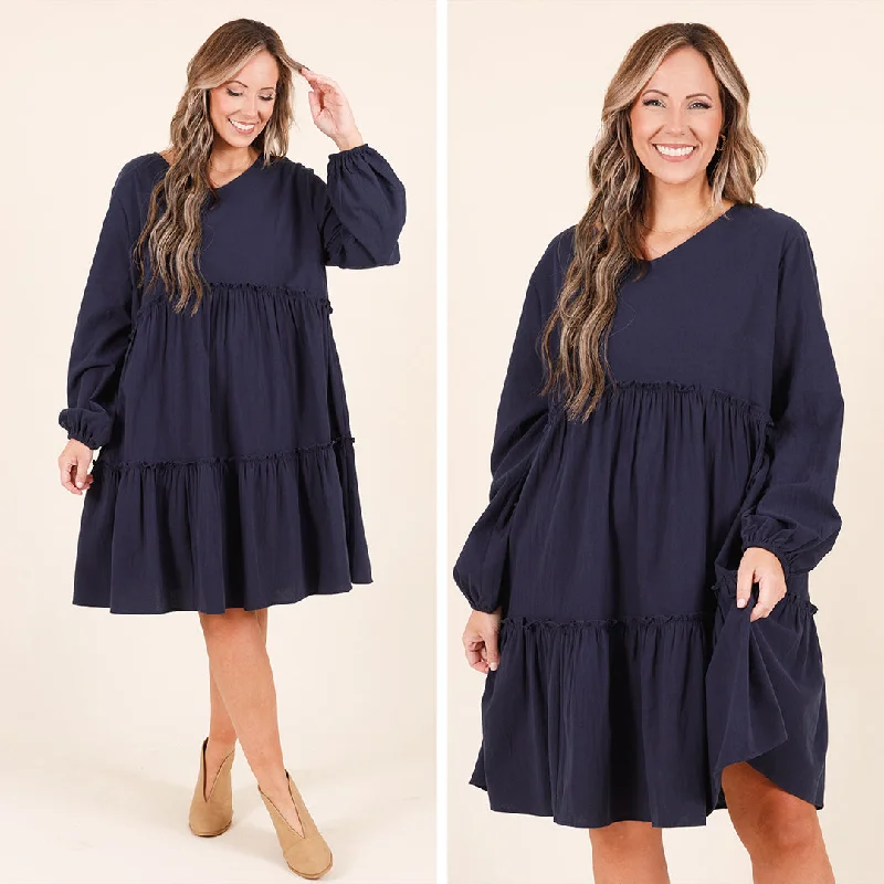 Women's Collarless DressesCharming Grace Dress, Navy