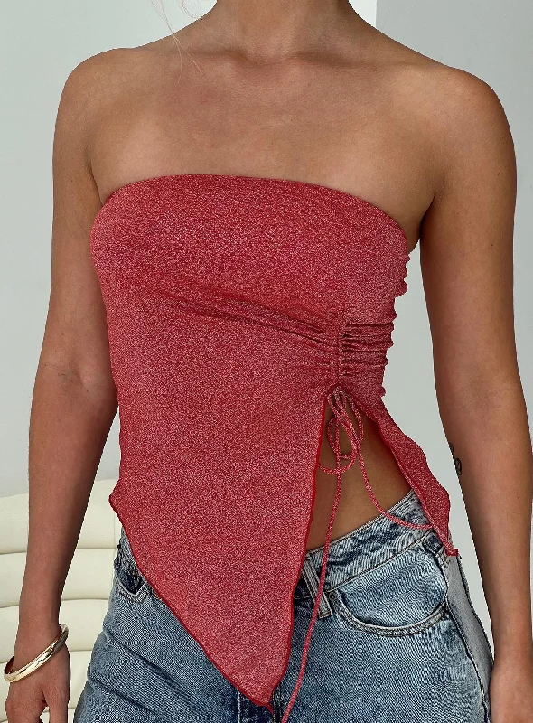 Women's Blouse with Lapel CollarDessy Strapless Top Red Glitter