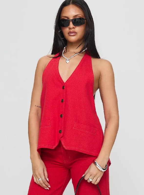 Women's Round-Neck BlouseHills Halter Crimson