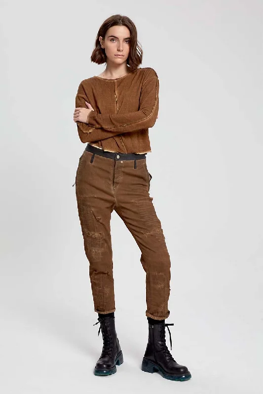 Women's Jodhpurs with Shirt CollarColored Denim Trousers - Original Terra Brown