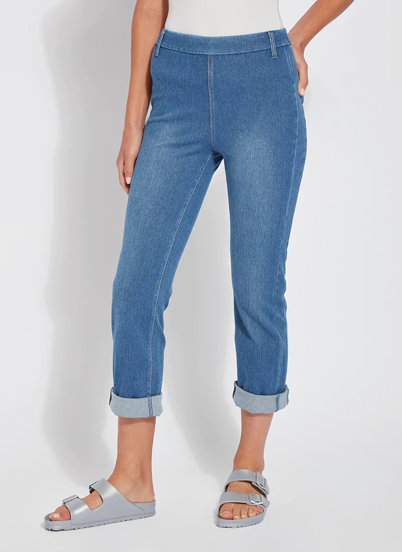 Women's Jodhpurs with DrawstringCropped Boyfriend Denim - Mid Wash