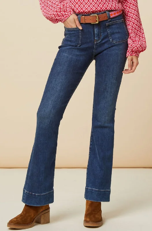 Women's Jodhpurs with Rounded CollarKick Flare Jeans | Mid Denim