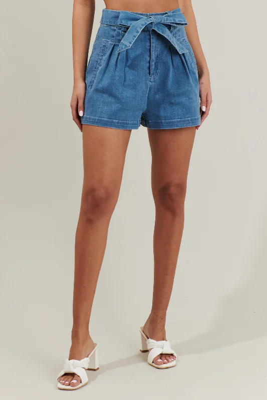 Women's Jodhpurs with Shirt CollarZoey Sky Pleated Denim Shorts