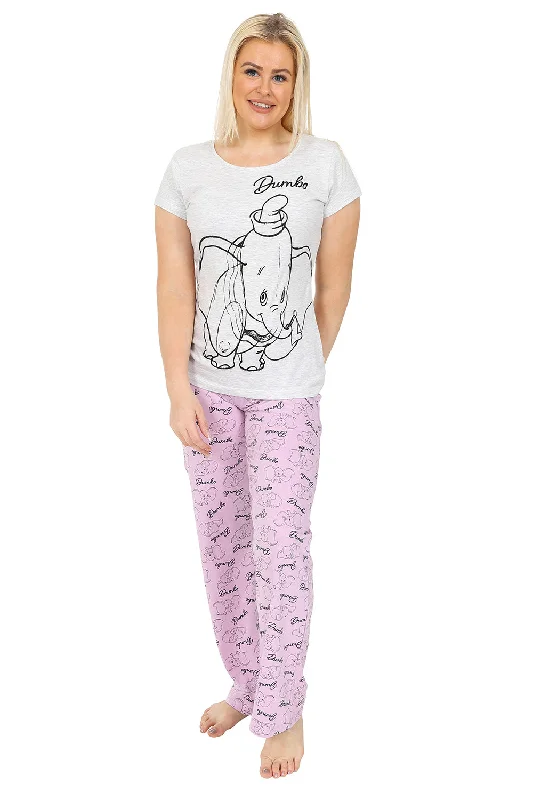 women's pajamas with pockets on the chestDisney Womens Dumbo Grey And Purple Long Pyjama Set