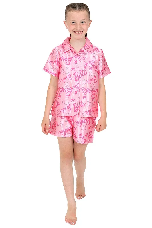 women's pajamas in bold patternsGirls Barbie Short Satin Pyjama Set