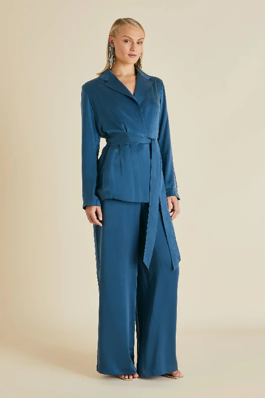 women's pajamas for gift-givingJagger Steel Blue Pajamas in Sandwashed Silk