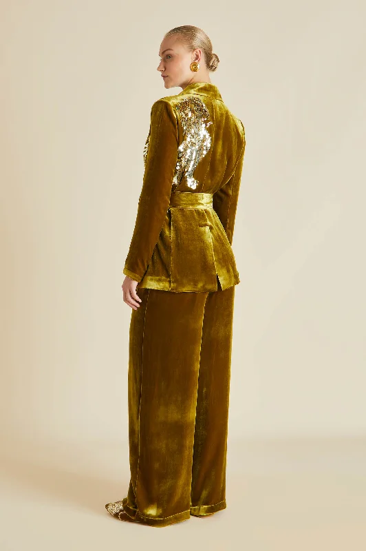 women's pajamas for all-season comfortJagger August Gold Embellished Pajamas in Silk Velvet