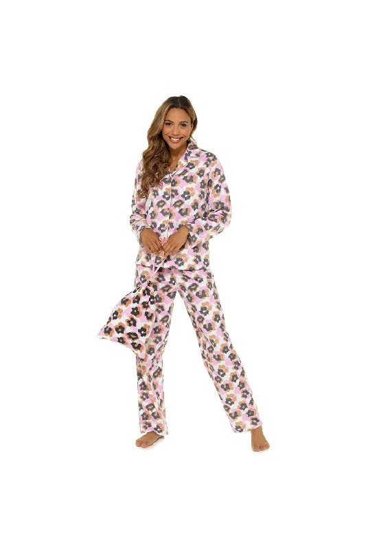 women's short sleeve pajama setsWomen's Multi Coloured Leopard Print Button Through Pyjama Set with PJ Bag