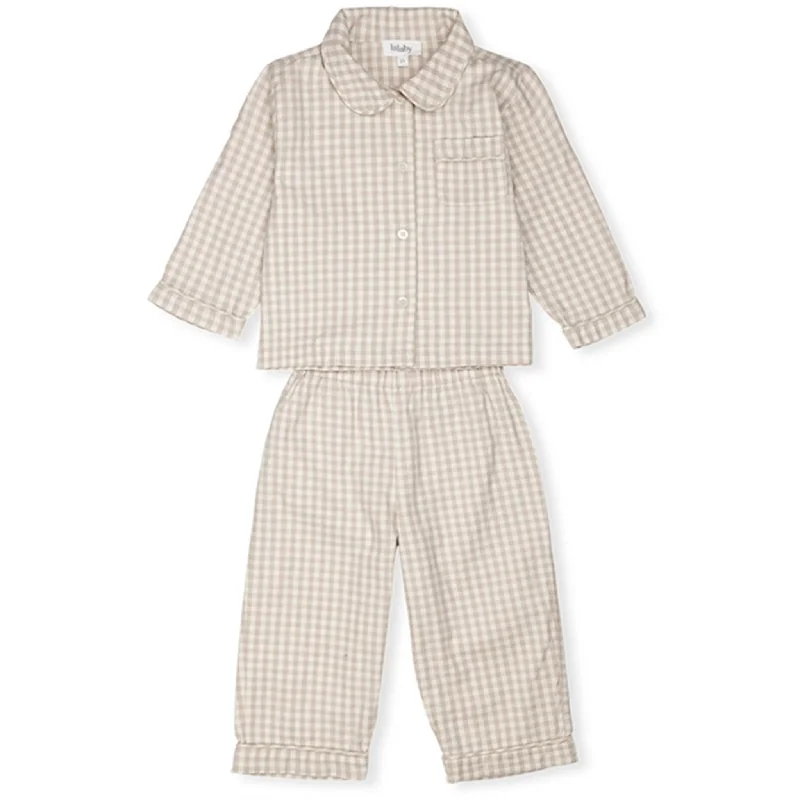 elegant women's satin pajamaslalaby Beige Gingham Classic Pyjamas